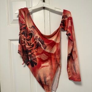 Jaded London Red Floral Long Sleeve Top